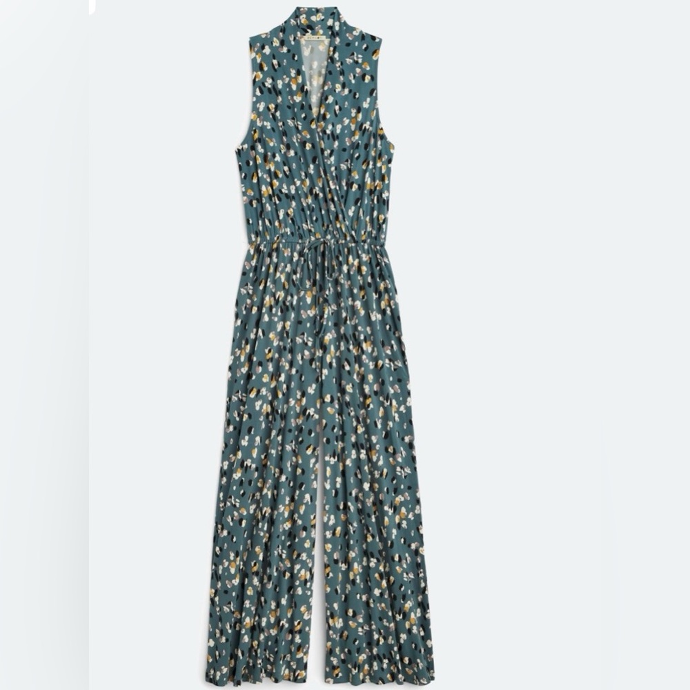 Teal Sleeveless Jumpsuit with Abstract Print-NWOT